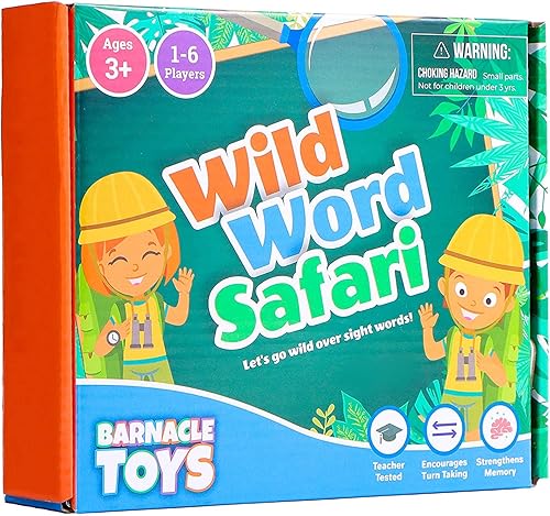 Barnacle Toys Wild Word Safari - CVC Sight Word Reading Games, alternativas de tarjetas flash de fonética primaria para niños, actividades de
