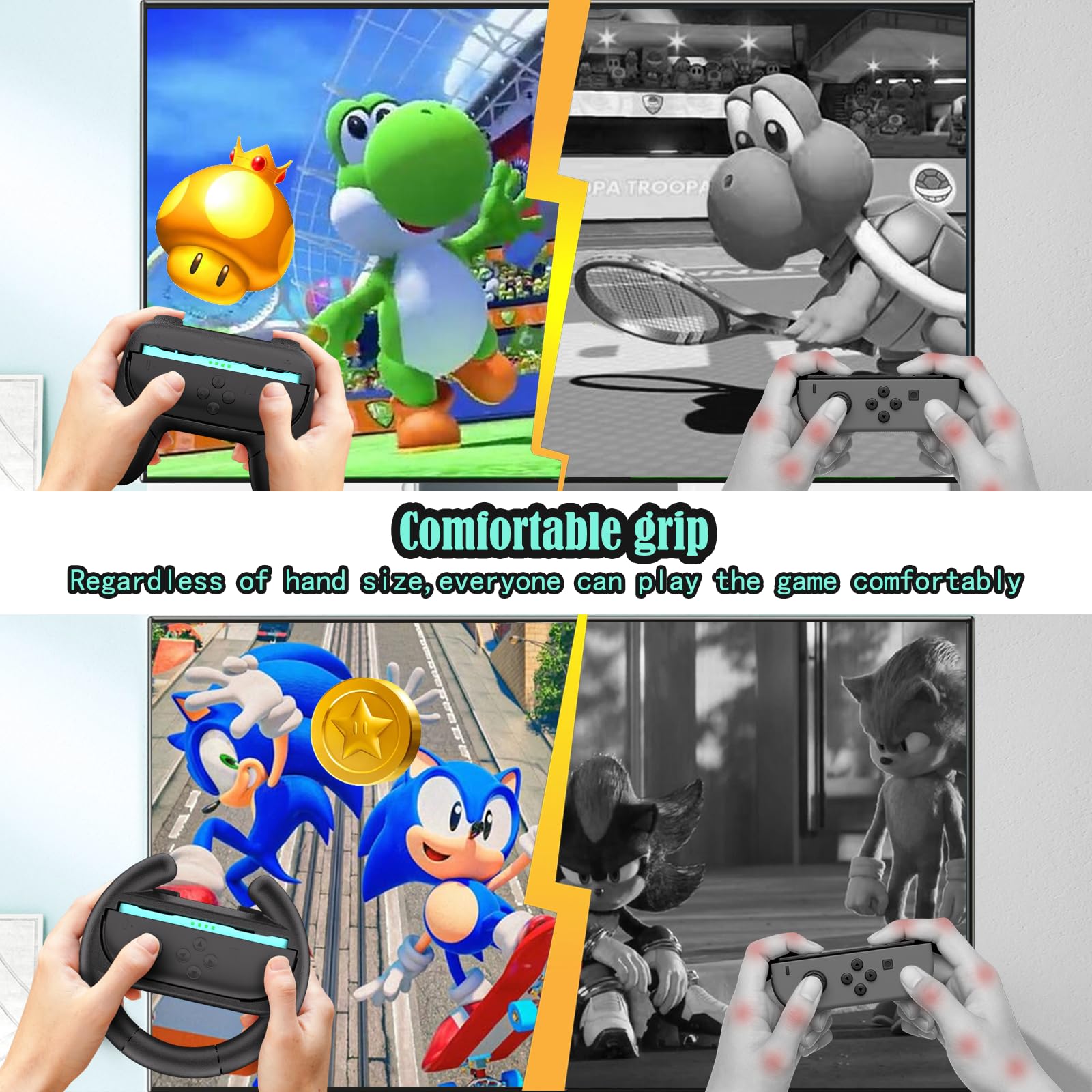 HEYSTOP Lenkräder für Nintendo Switch 2 Joy-Con Grip Rennlenkräder für Mario Kart 8 Deluxe 4-in-1 Lenkradgriff-Hülle