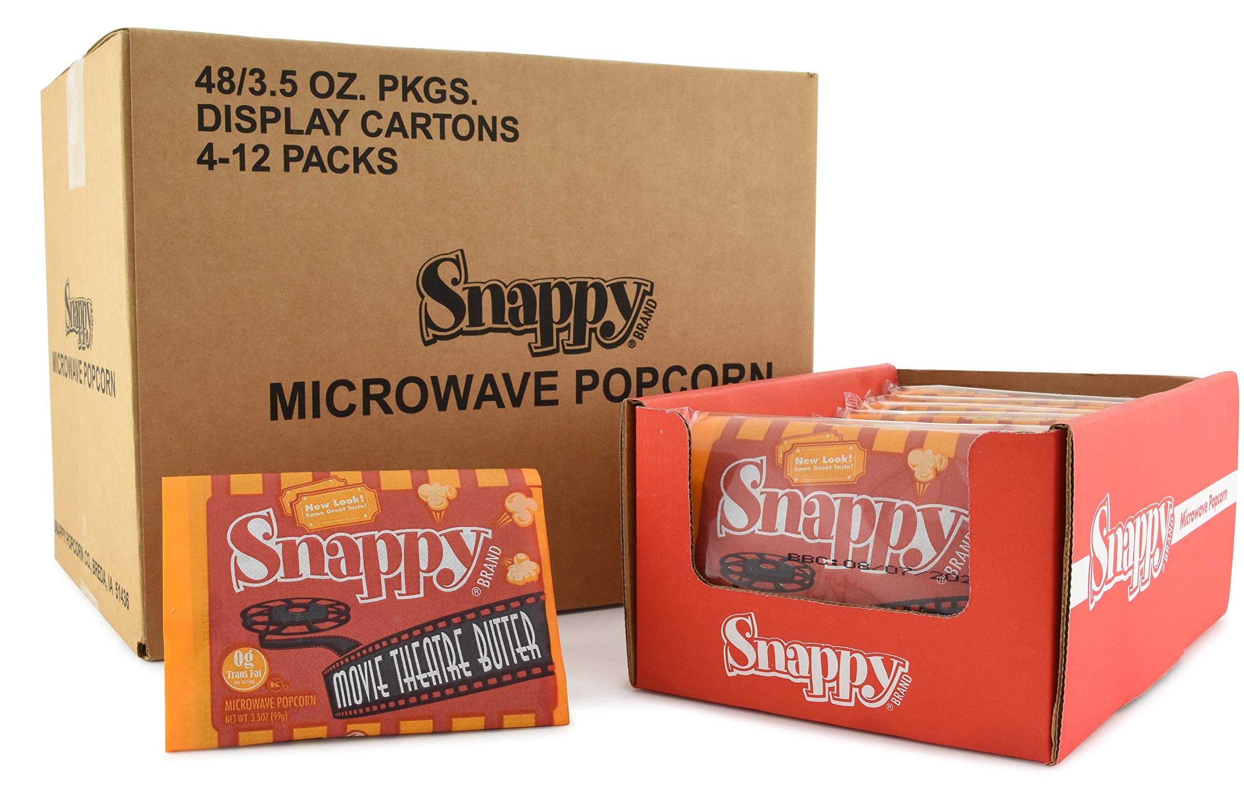 Snappy Movie Theater Butter Microwave Popcorn, 3.5 oz, 48 Pack, 4-12 Pack Shelf Displays