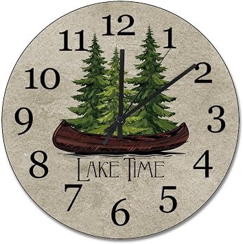 Lake Time Wall Clocks Cabin Wall Clock Lake House Large Wall Clocks Battery Operated 15 Inch Quiet Farmhouse Hanging Clock Retro Wall Decor for Bedroom Living Room Kitchen