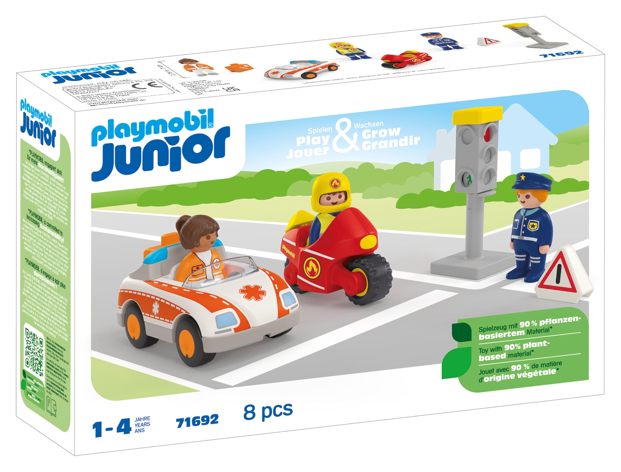 PLAYMOBIL JUNIOR | Helden des Alltags | nachhaltiges Spielzeug für Kinder ab 1 Jahr | inklusive Ärztin, Feuerwehrmann und Polizist | 71692
