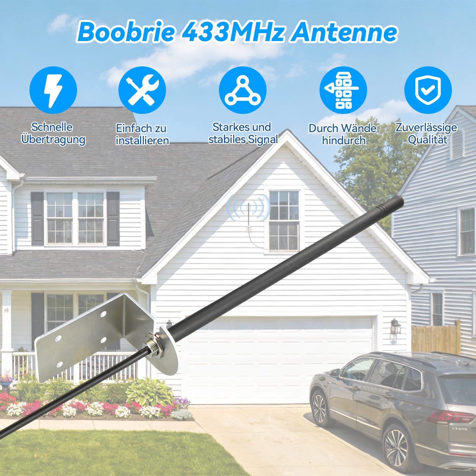 BOOBIRE Antenna 433 MHz con supporto a parete, cavo coassiale RG58U da 3 m, connettore SMA da 3 dBi, antenna omnidirezionale ad alto guadagno per apri/porta garage/ricevitore/impianto di allarme