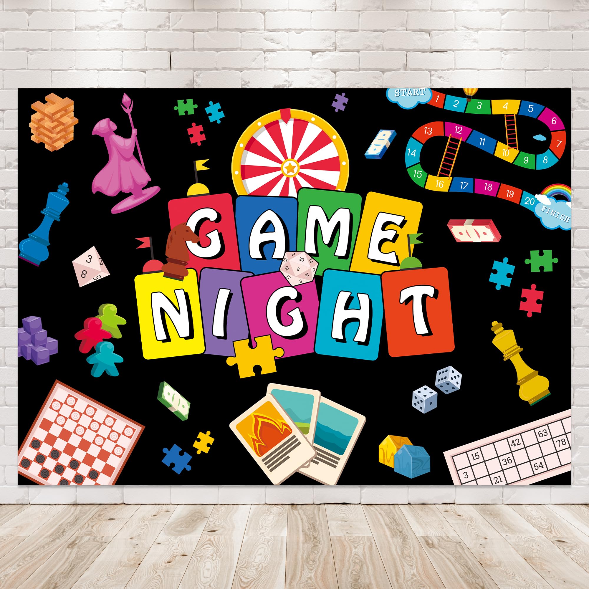 Newsely Game Night Backdrop 7Wx5H Photography Game Party Decorations Chess Card Playing Card Party Supplies Gamble Gaming for Kids Adults Player