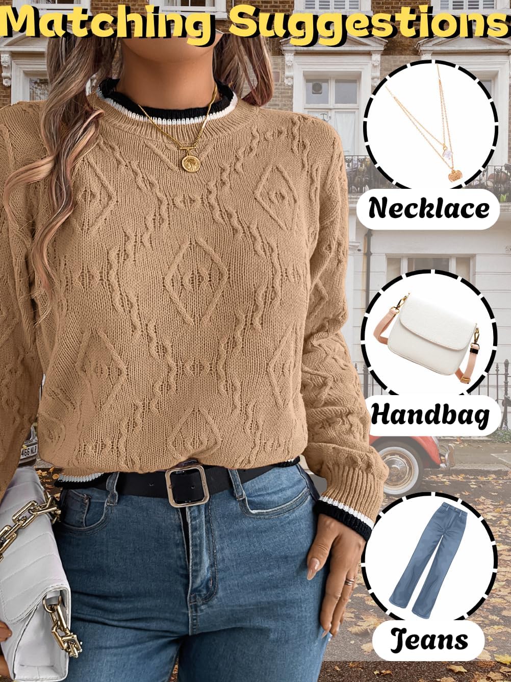 Knit Pullover Sweaters, Cable Fall Clothing for Women, Lightweight Crochet Long Sleeve Knitted Sweater Winter - Image 5
