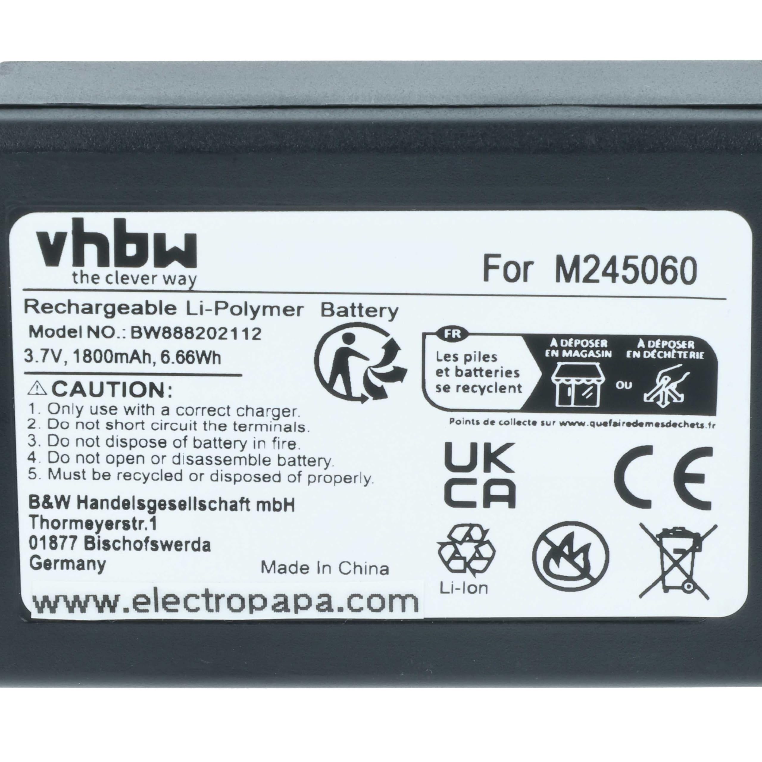 vhbw 2x batteria sostituisce Teleradio M245060, 22.381.2, D00004-02 per Radiocomando Industriale, Telecomando (1800mAh, 3,7V, Li-Poly) - Nero