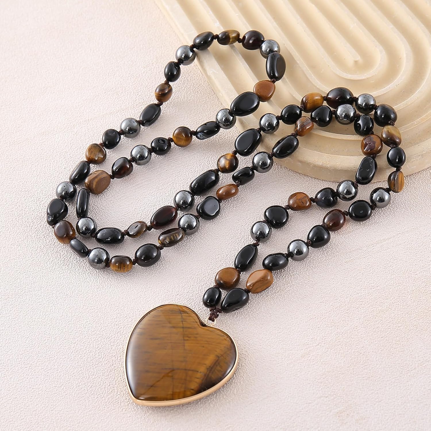 Long Necklaces for Women Boho, Oval Waterdrop Turquoise Pendant, Natural Stone Beaded, Handmade,Vintage & Elegance, Boho Fashion Charm Beaded Necklace for Women - Image 6