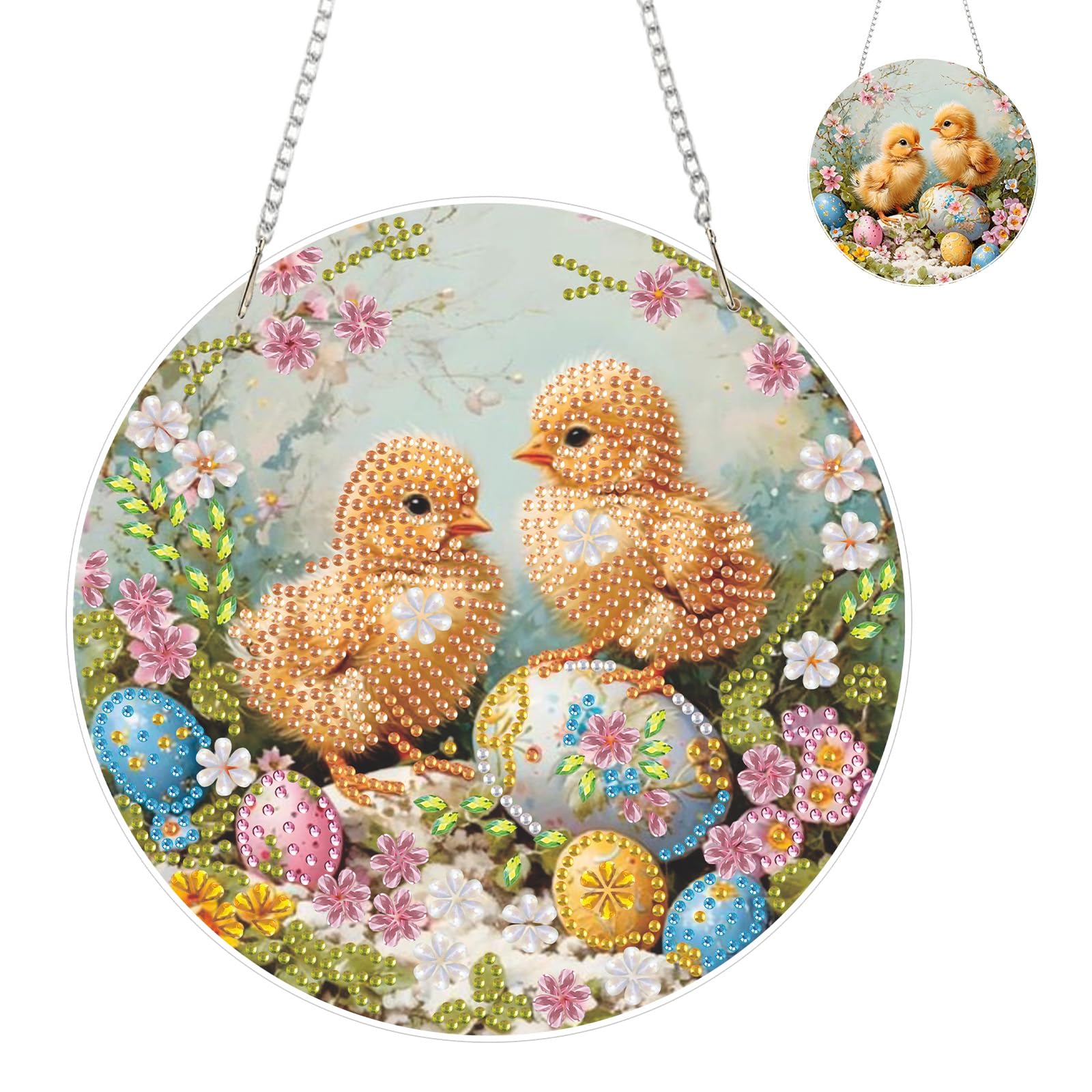 EOBROMD Ostern Küken Painting Anhänger mit Kette, Osterei DI