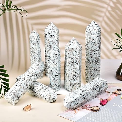 Miniatura 7 de JIC Gem Varita de cristal de obelisco de cuarzo balmatín natural, punto de torre 6 columnas facetadas, varita de cristal para reiki, curación de