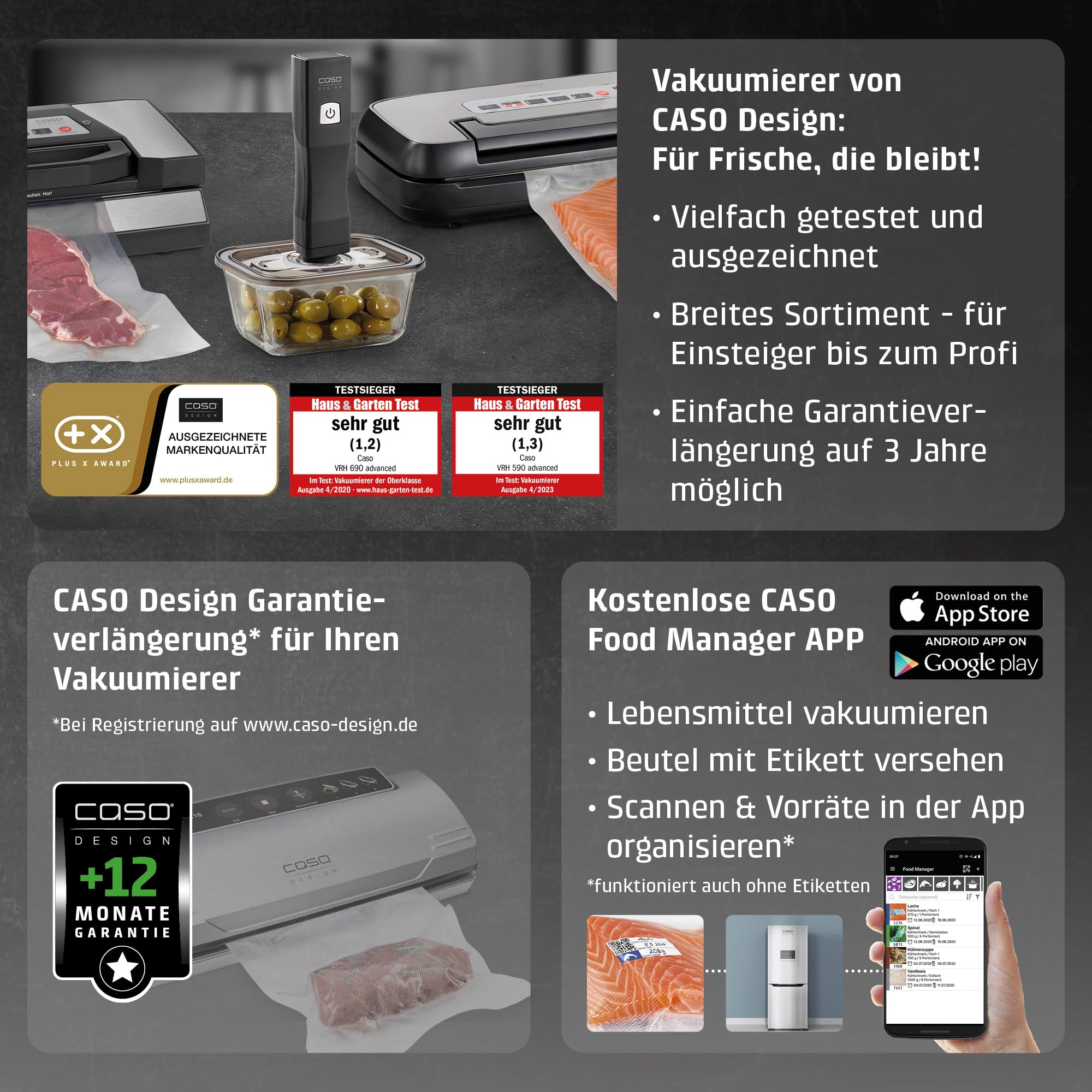 CASO GourmetVAC 280 Vakuumierer, doppelte Schweißnaht, Kolbenpumpe 15L/min, regulierbare Vakuumstärke