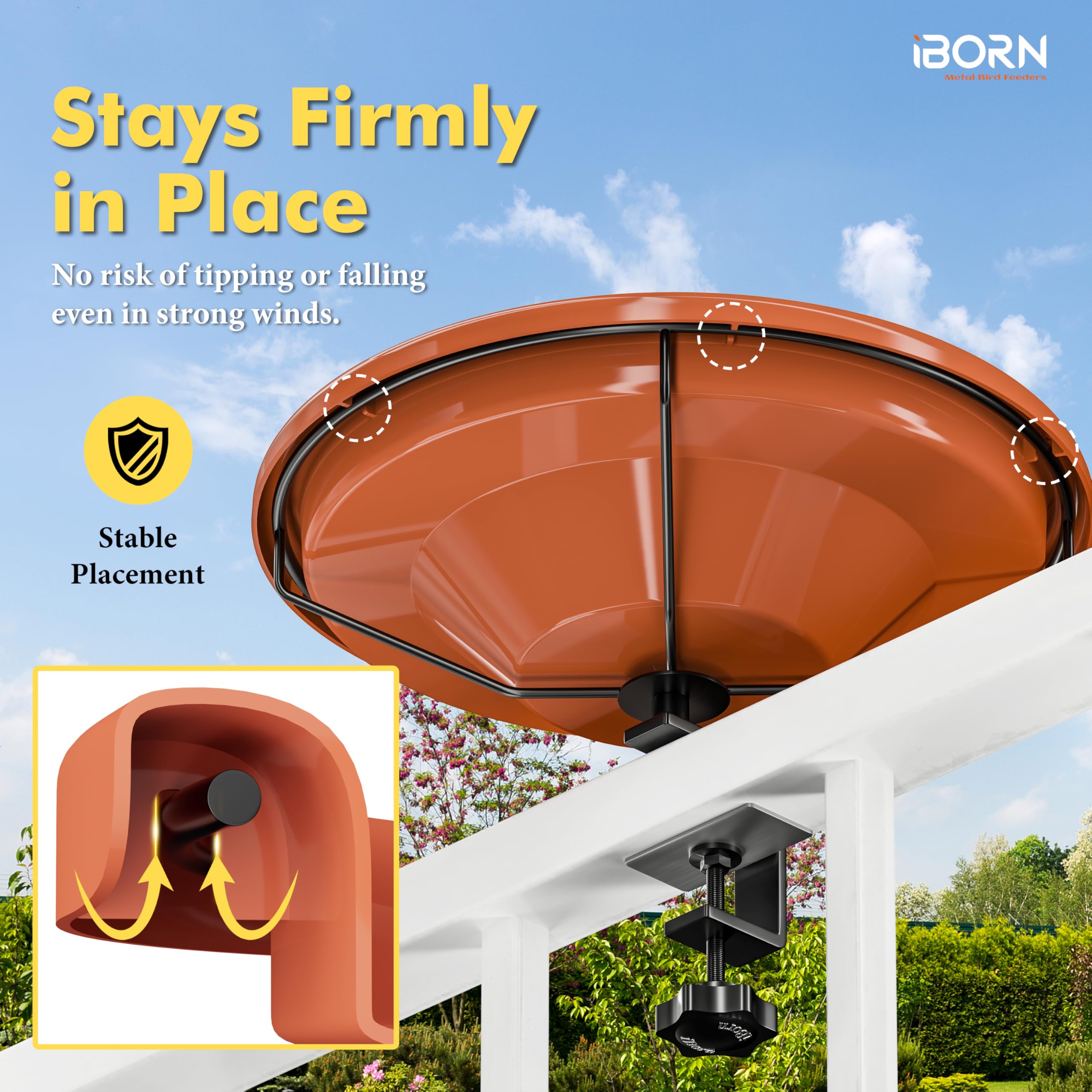 iBorn Vasca per uccelli per esterni, 30 cm, per esterni, con morsetto da 8,1 cm, ciotola senza BPA, 1 confezione (non include fontana)