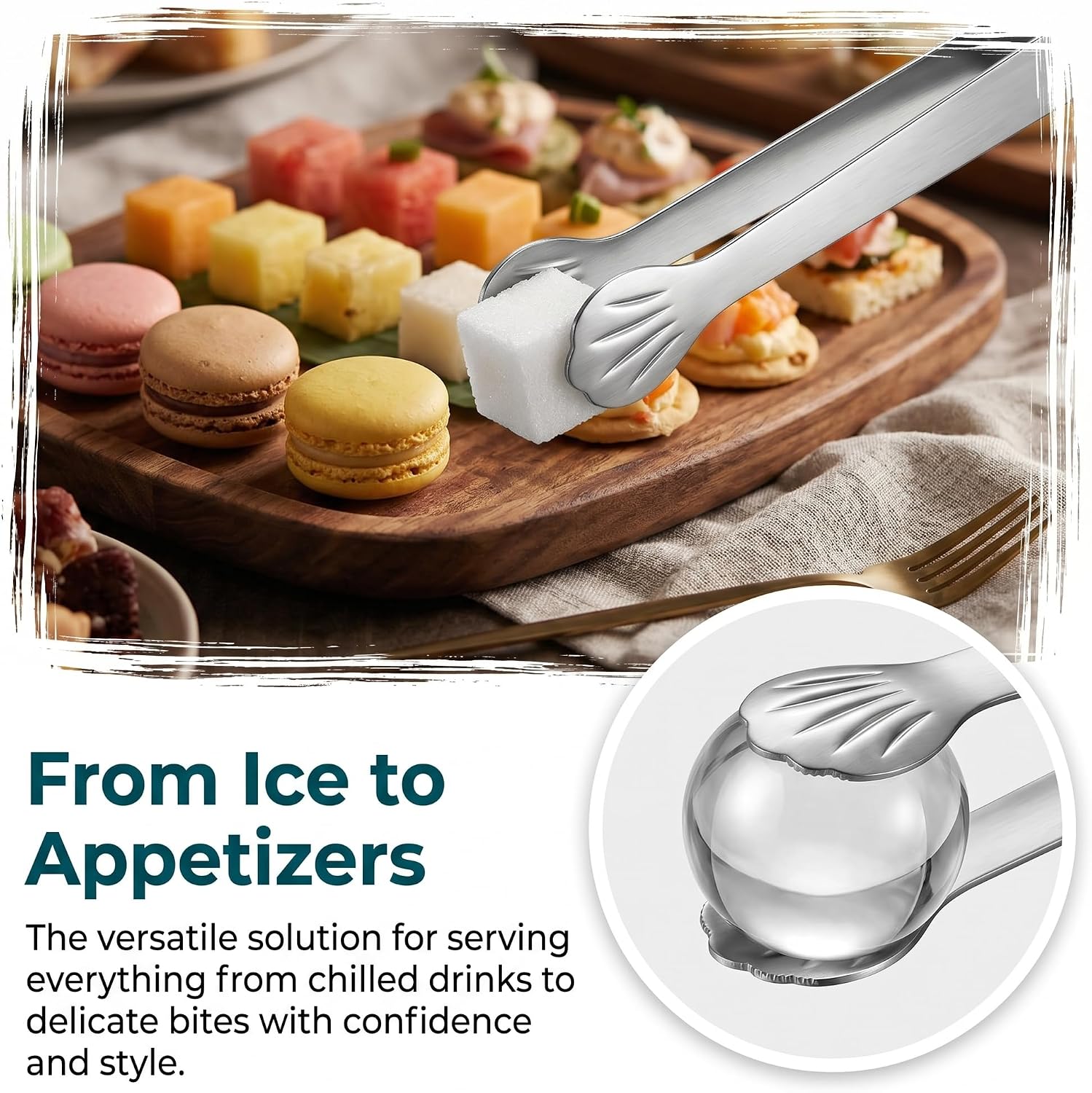3Pcs Ice Tongs 5" Small Metal Tong Grabber with Cute Shape Teeth for Sugar Cube Bucket Cocktail Cubes Mini Charcuterie Board Tiny Tongs for Bar Party Essentials