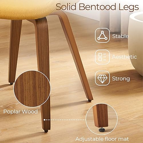 Miniatura 4 de Art Leon Silla de oficina de mediados de siglo, silla de escritorio moderna sin ruedas, silla de escritorio de madera tapizada de tela, silla de