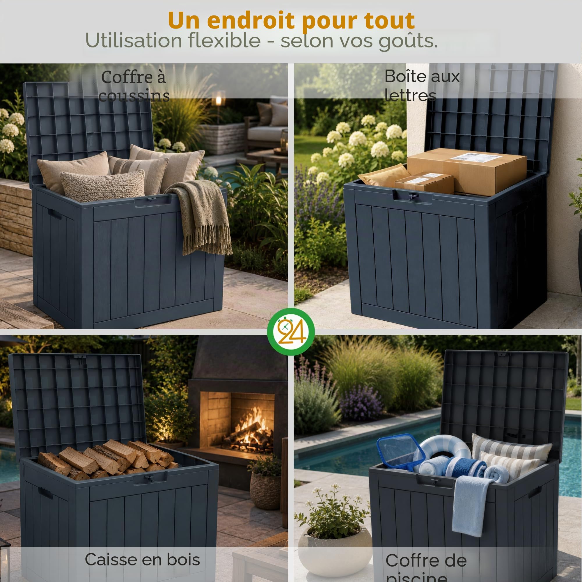 Ondis24 City Cube Boîte en Plastique 110 L Anthracite 55 x 43 x 53 cm