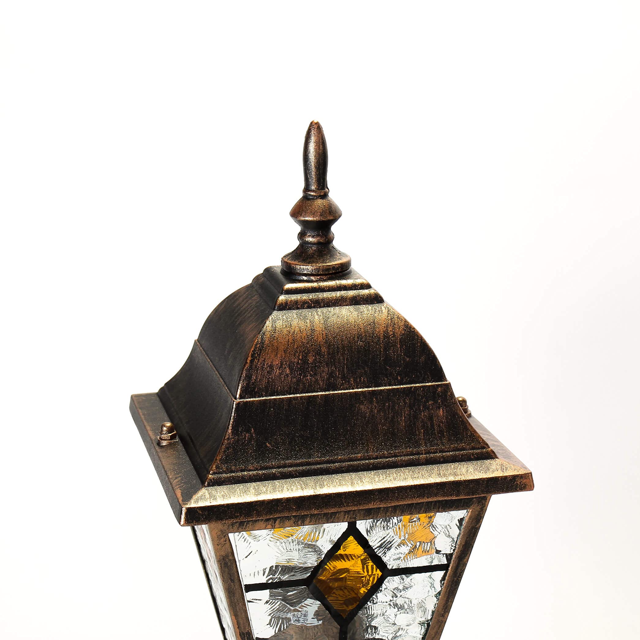 Licht-Erlebnisse Lámpara de pie de exterior sobremuro de cristal de cobre antiguo A:42cm E27 Lámpara de Pedestal Iluminación de terraza balcón jardín