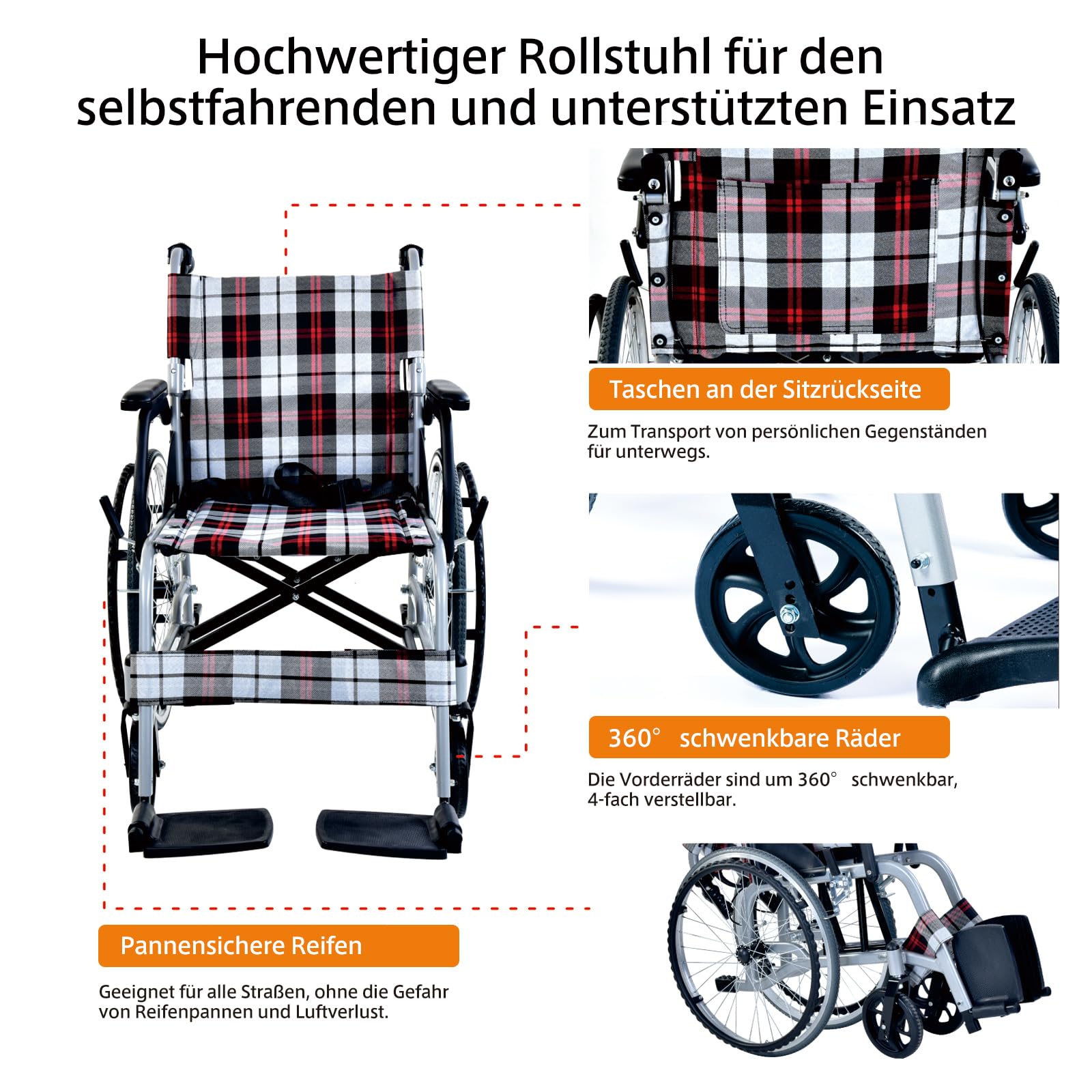 Sedia a rotelle pieghevole leggera, sedie a rotelle semoventi, sedia a rotelle per anziani, sedie a rotelle in alluminio con poggiapiedi, sedia a rotelle per disabili (CP-30A5N)
