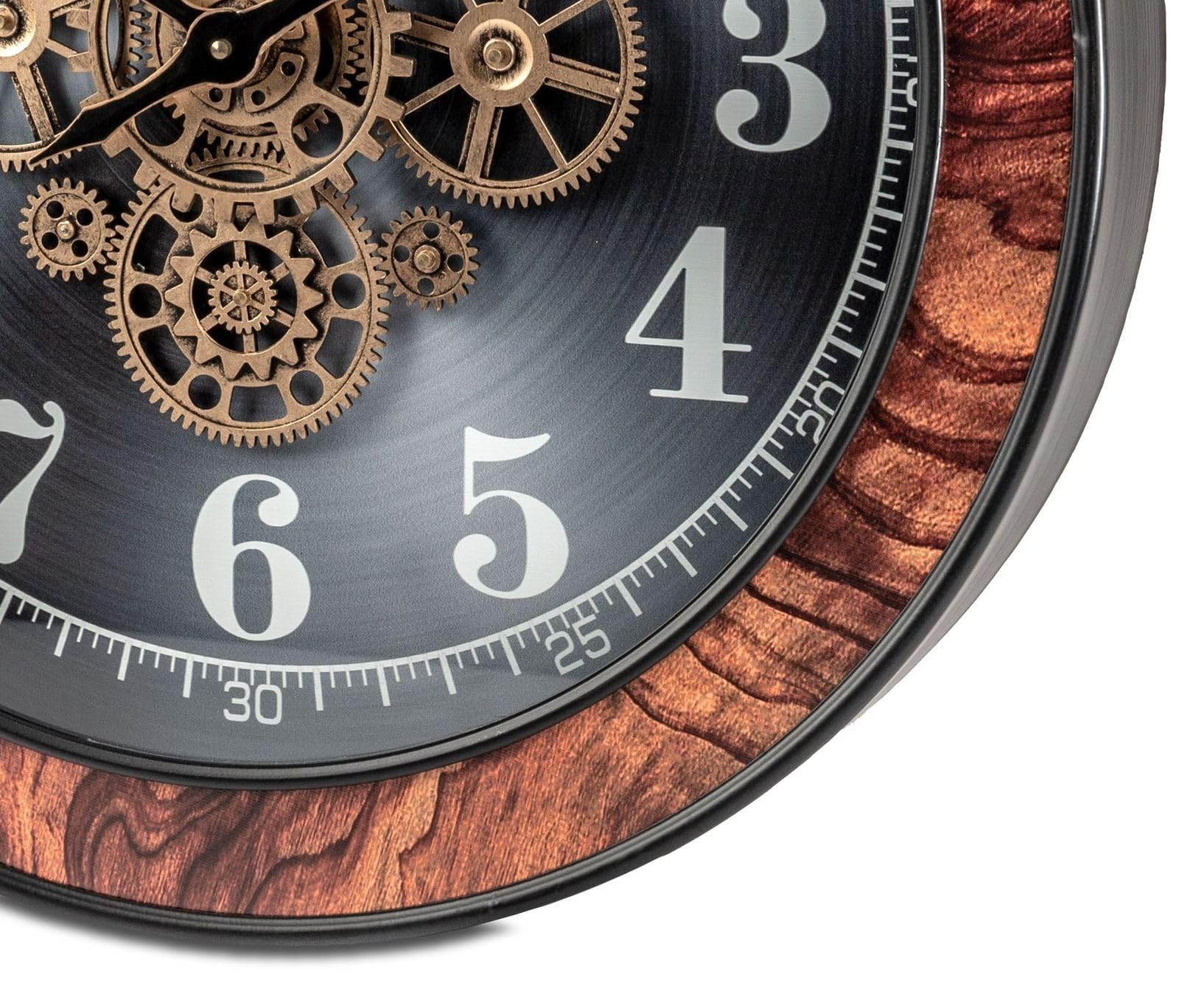 formano XXL Wanduhr antik Zahnräder 58x58cm Metall, goldene drehende Zahnräder Wurzelholz-Dekor, batteriebetrieben, Vintage Design, edle Uhr für Wohnzimmer, sichtbare Mechanik