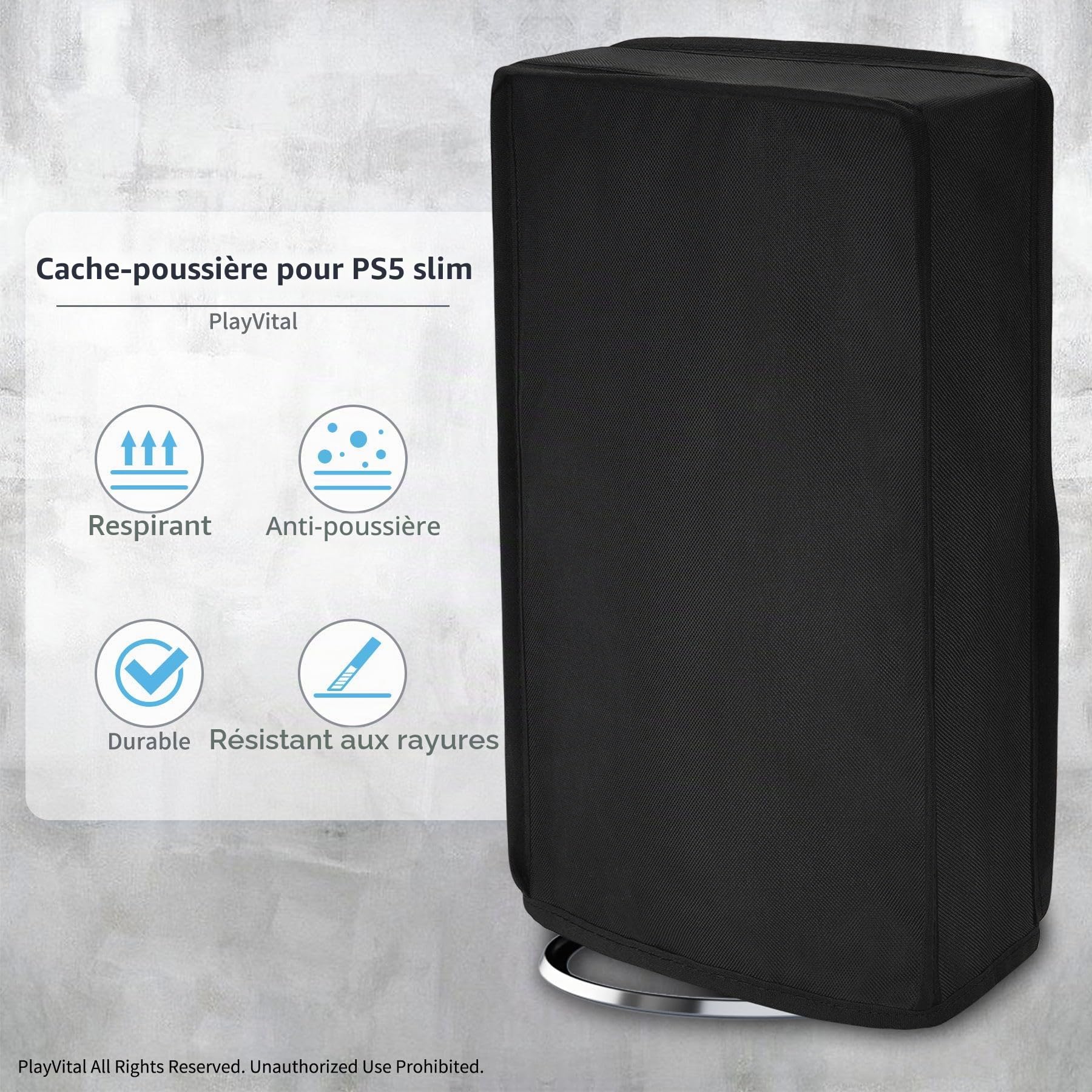 playvital Housse Anti-Poussière pour ps5 Slim Standard Console,Accessoire Protection pour ps5 Slim Cache-Poussière Nylon Dust Cover,Disc Edition-Vertical,Noir