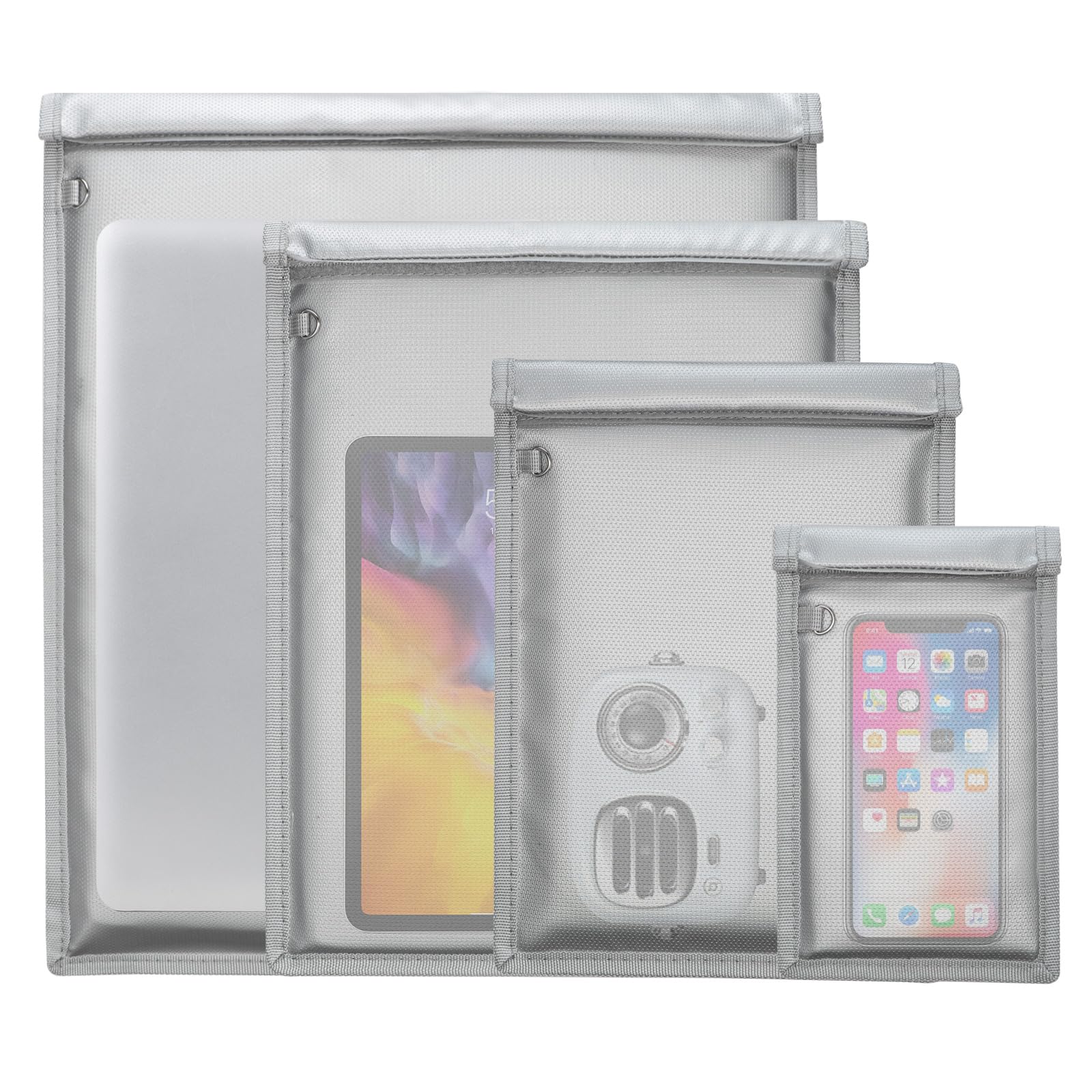 4 Pack Faraday Bags, Large Faraday Bag EMP Proof for Phones & Laptops & Tablets& Car Keys, Fireproof & Water Resistant Faraday Key Fob Protector for RFID Signal Blocker Pouch