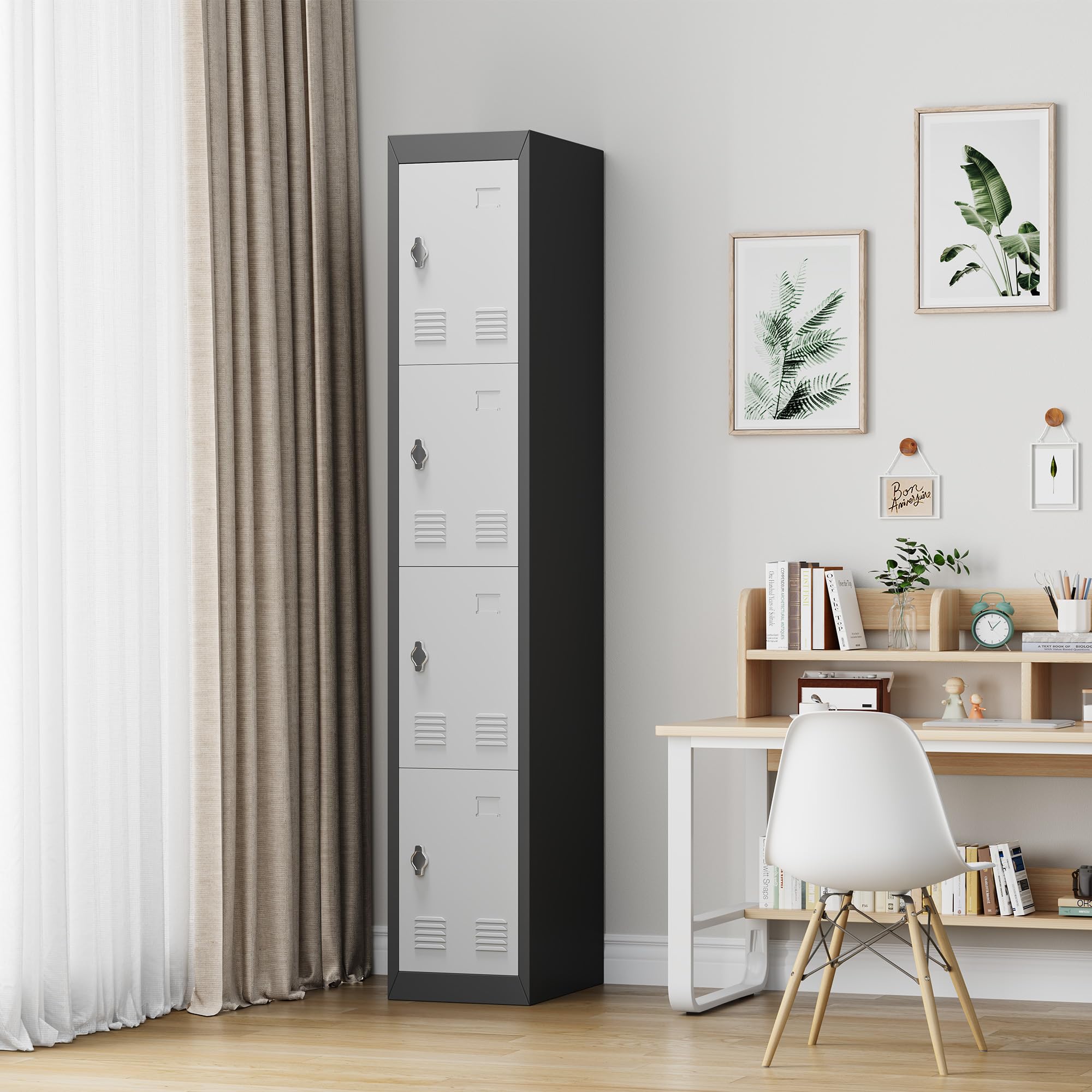 Metal Storage Cabinet with 4 Doors, 72’’ Tall Lockers for Employees Students with Shelves, Metal Storage Steel Locker for School Garage Office Gym Home Warehouse, Assembly Required, Grey+Black