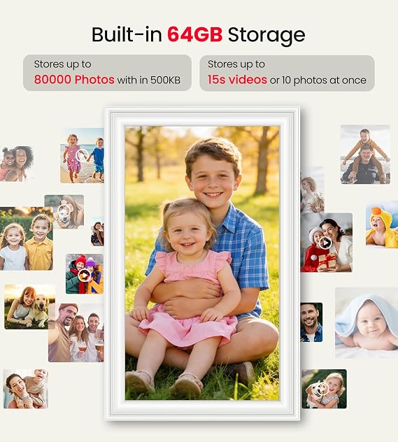 BIGASUO 15.6 Digital Picture Frame, 64GB WiFi Digital Frame Frameo with 1920x1080 FHD IPS Touch Screen, Share Photos Videos via Frameo App, Support SD/USB Drive, Best Gifts for Parents/Grandparents
