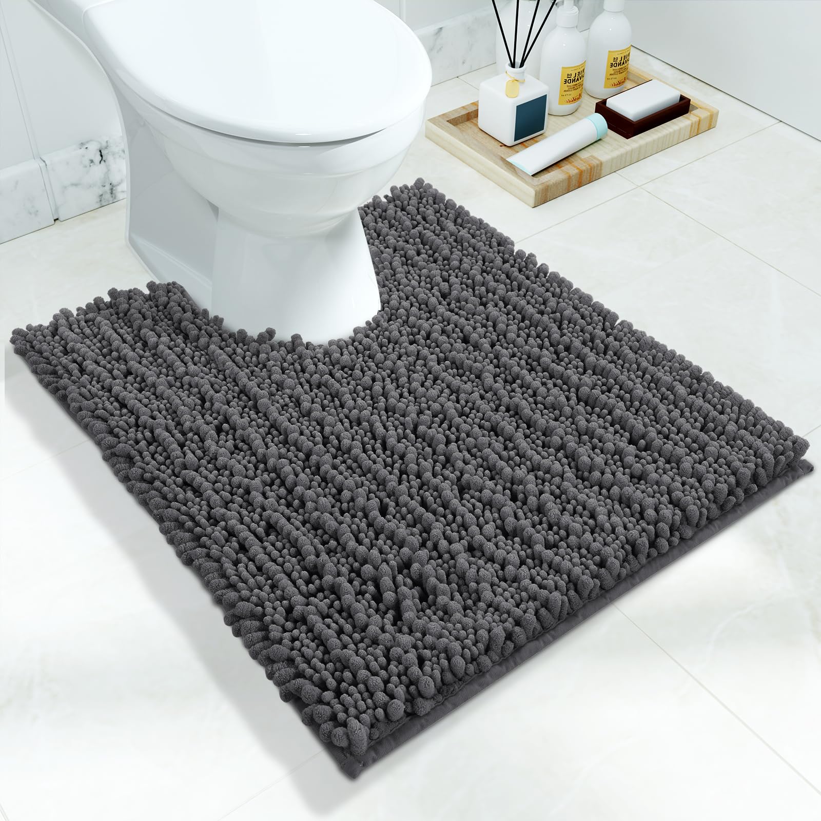 Yimobra Toilet Rug U Shaped Washable 24x20 Inch - Ultra Soft Absorbent Chenille Bath Rugs for Toilet, Quick Dry & Machine Washable, Non Slip Contour