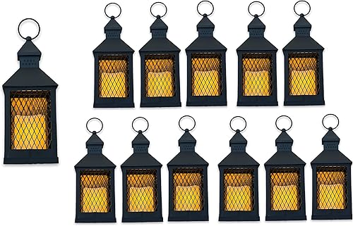 Miniatura 9 de Faroles de granja Juego de 12 piezas Faroles decorativos de 10 pulgadas con vela LED sin llama, temporizador de 5 horas, resistente a la intemperie,