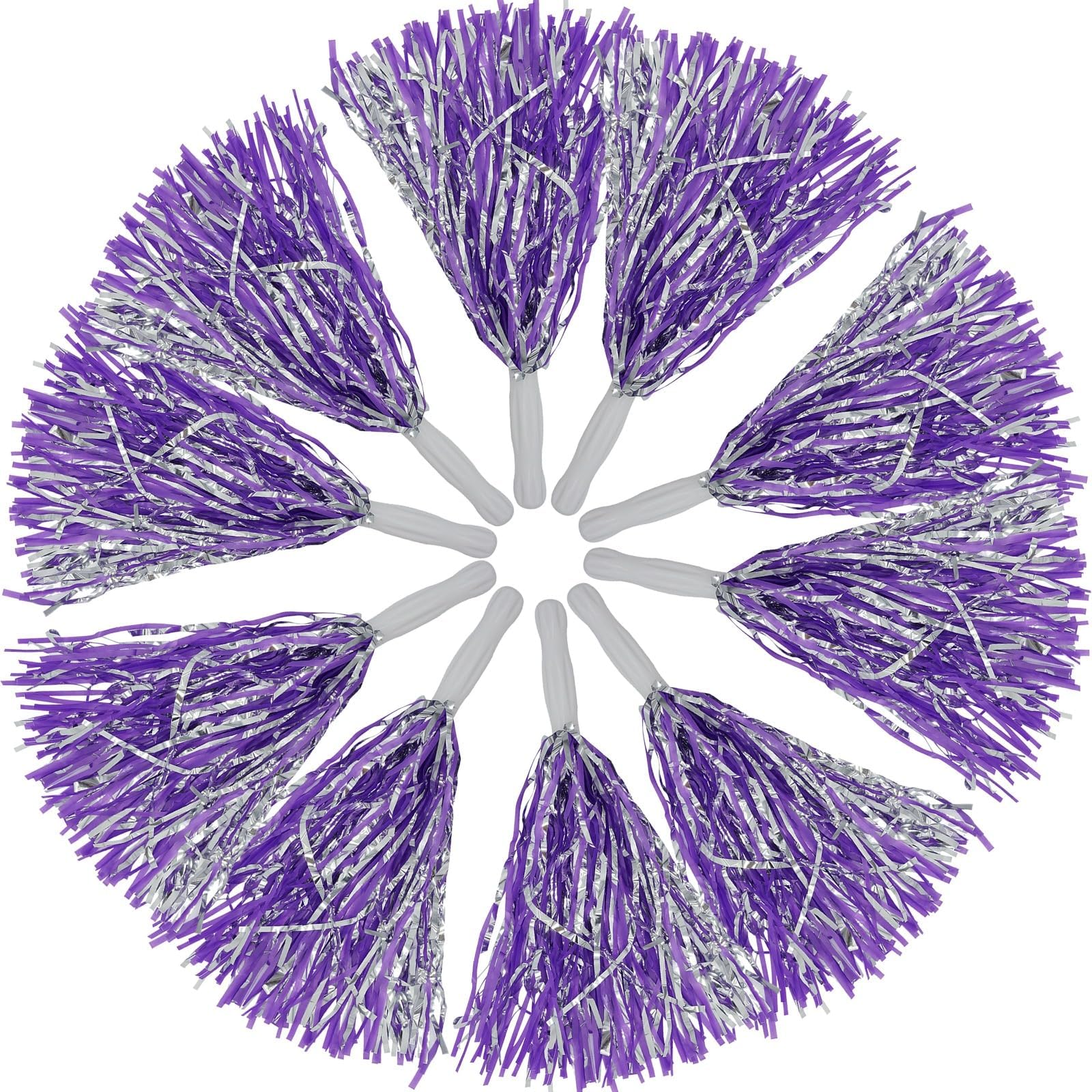 Hovuk 10Pcs- Purple/Silver Pom Pom 10Pcs Purple And Silver Cheerleading Pom Poms, Eye-Catching Cheerleading Pom Poms, Decorative Accessory For Cheerleading Performances - 35Cm