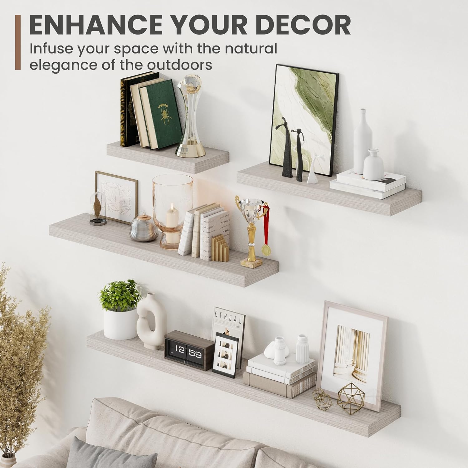 Acovy 16 Inch Floating Shelves, 8 Inch Deep Floating Shelves for Wall, Hanging Shelf with Invisible Brackets, Deep Shelves for Bathroom, Bedroom, Living Room, Grey, Set of 2