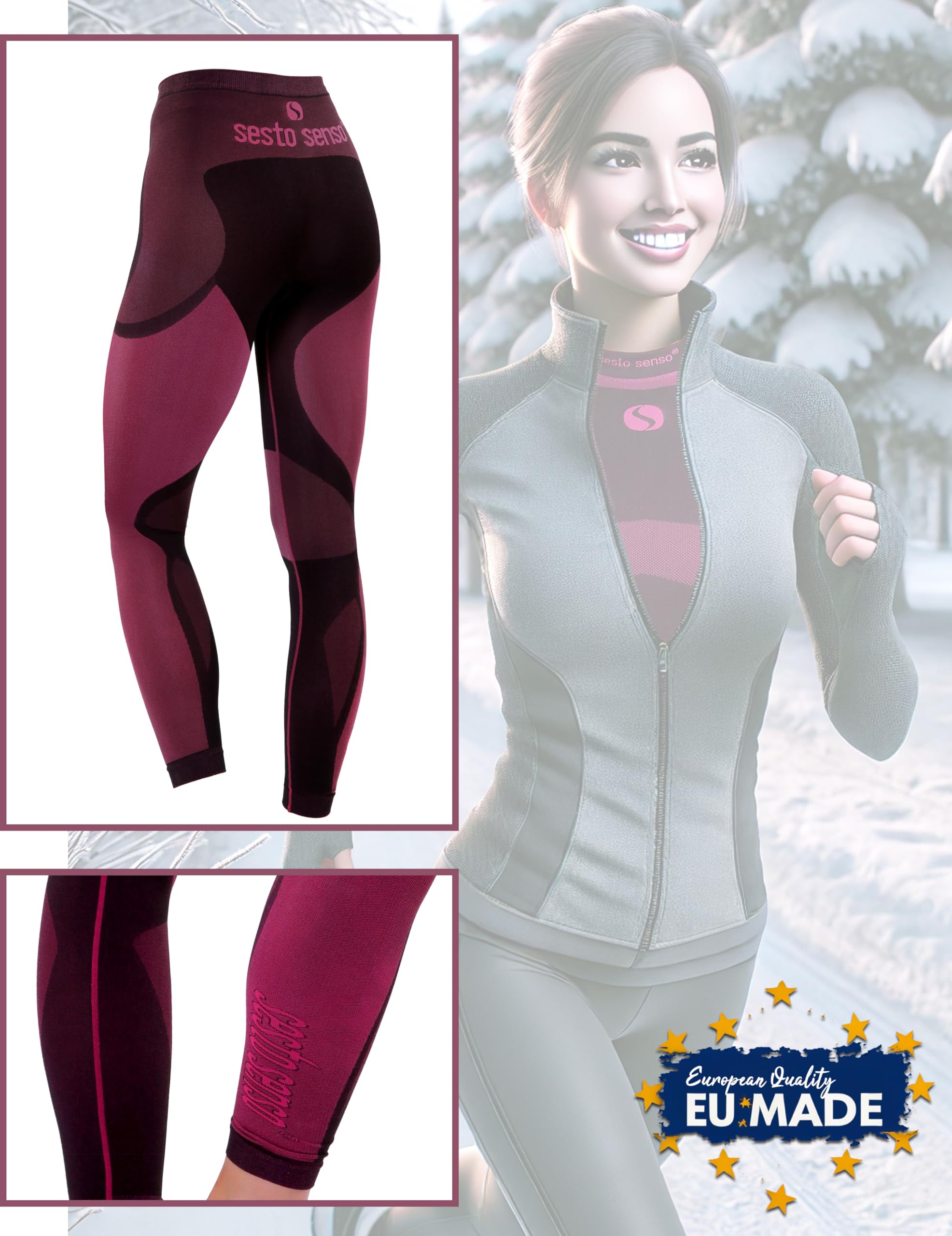 sesto senso Femme sous-Vêtements Thermique Caleçon Pantalon Long Fonctionnel Bas Base Layer Thermo Active