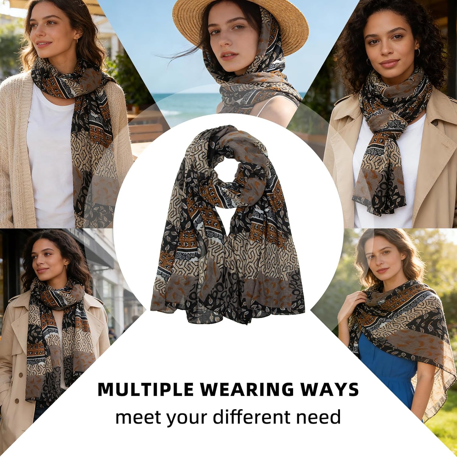 RIIQIICHY Scarf for Women Fashion Scarf Floral Print Scarves for Women Lightweight Spring Summer - Image 3