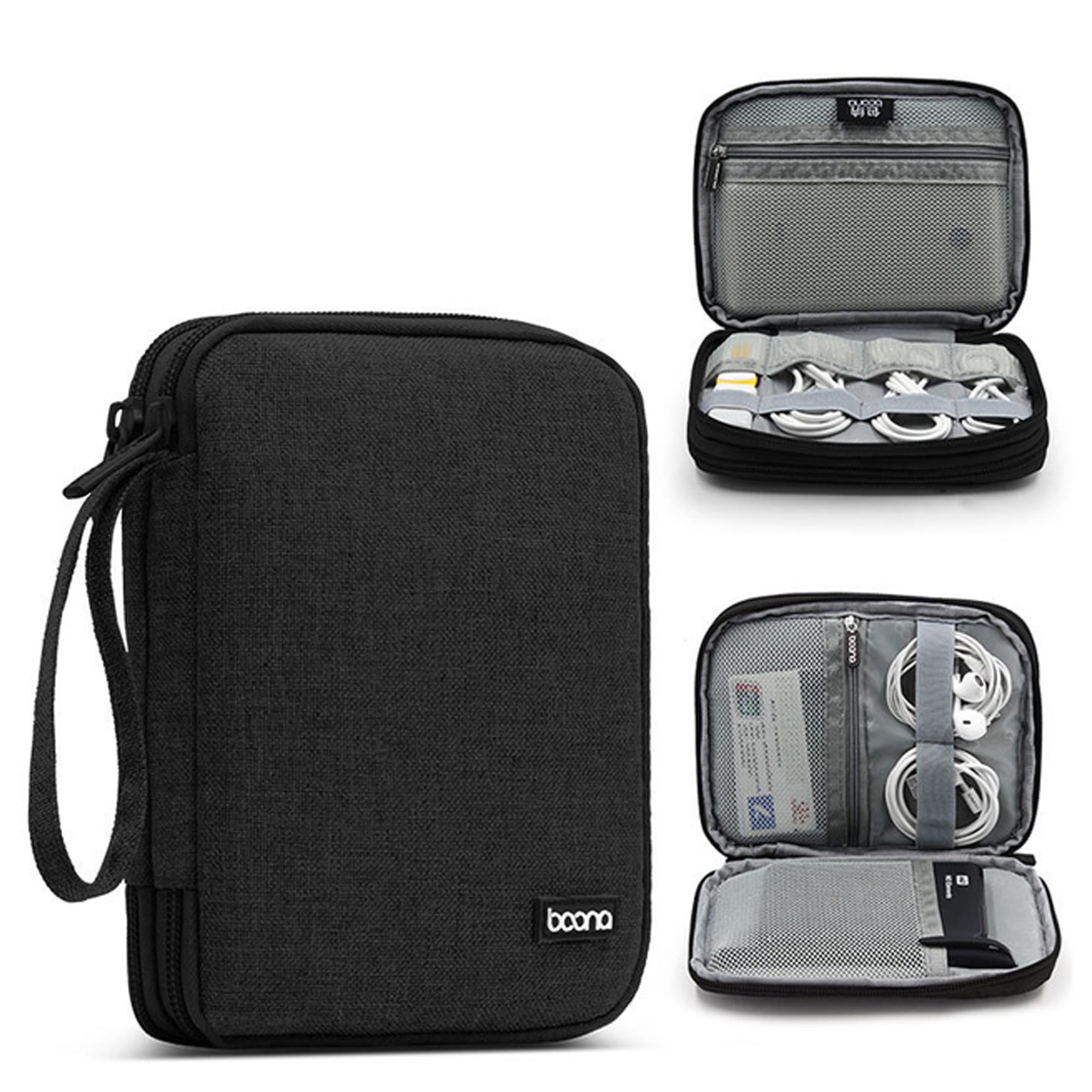 Cable Organizer Bag, Portable Travel organizer case, All in One Waterproof Electronics Accessories Storage Bag for Cables, Chargers, Earphones, Hard Drives, Power Bank, Cord (Black 03)