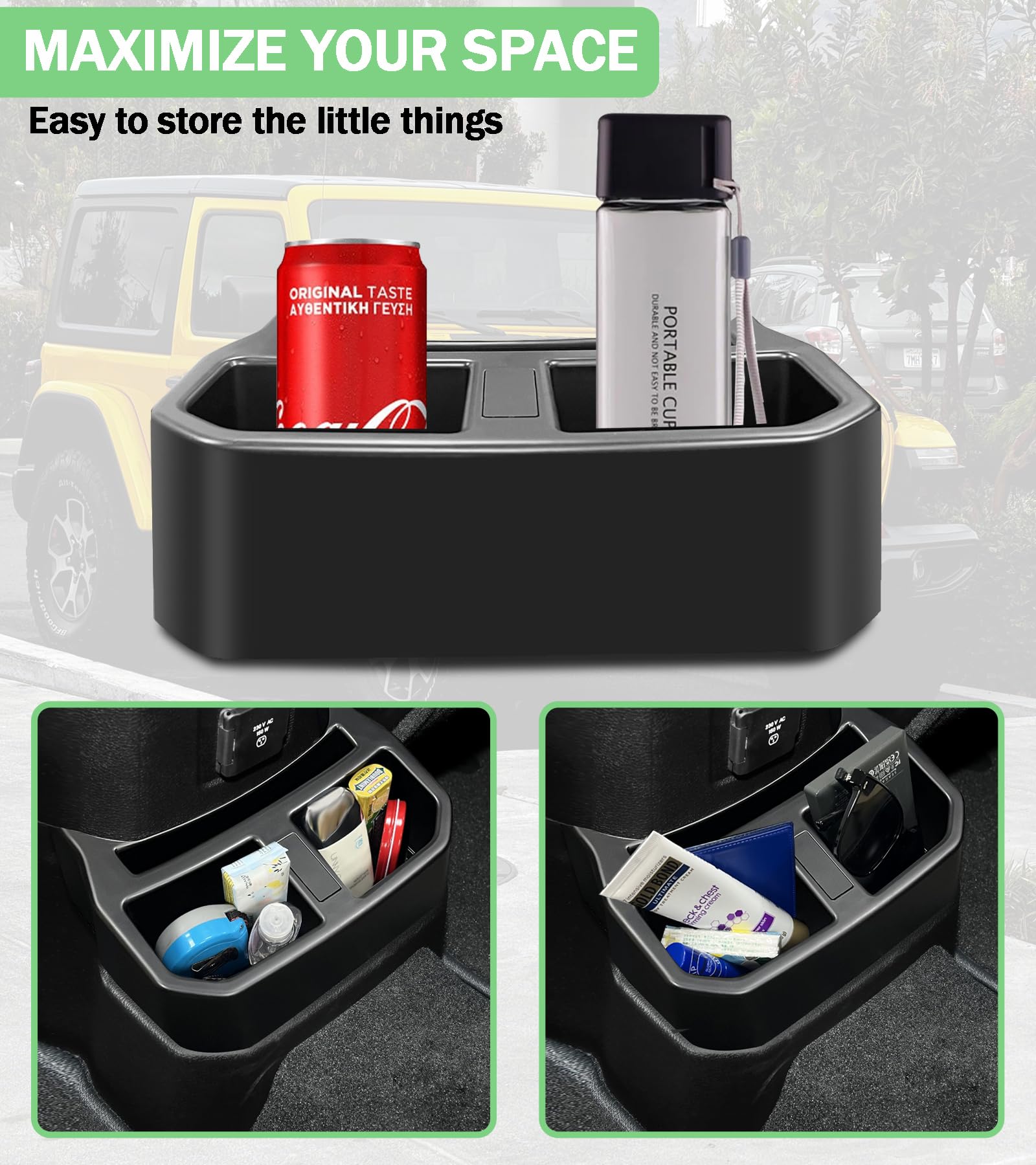 Rear Dual Cup Holder For Jeep Wrangler JL Removable