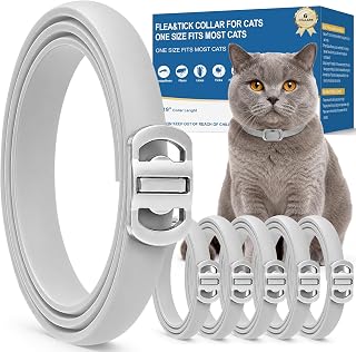 Zeckenhalsband für Katzen 6 Stück, Flohhalsband Katze Natural mit Pflanzlichen Ölen, Zeckenschutz Katze für Katzen ab 12 Wochen, Verstellbar & Wasserfest, Bis zu 8 Monate pro Halsband, Grau