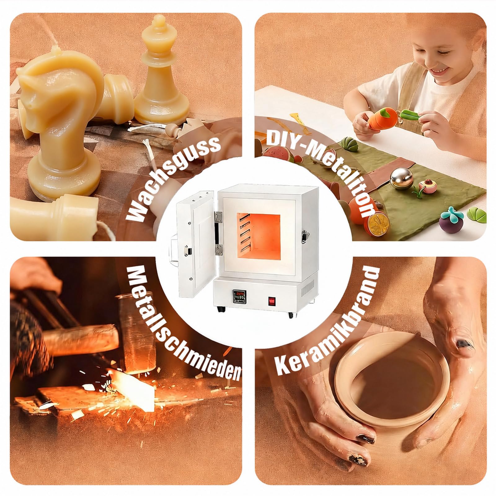 PRO Tischbrennofen für Töpferei & Schmuckherstellung - 1150°C Elektrischer Keramikofen mit Digitalanzeige & 4-seitiger Heizung - Für Heimstudio, Kleinserien-Guss, Entwachsen & Pulverbeschichtung