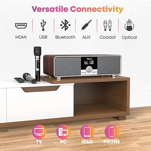 Miniatura 4 de Máquina de karaoke con 2 subwoofers de micrófono UHF, barra de sonido de audio para cine en casa, soporte ópticoBluetoothAUXUSBPC, máquina de canto