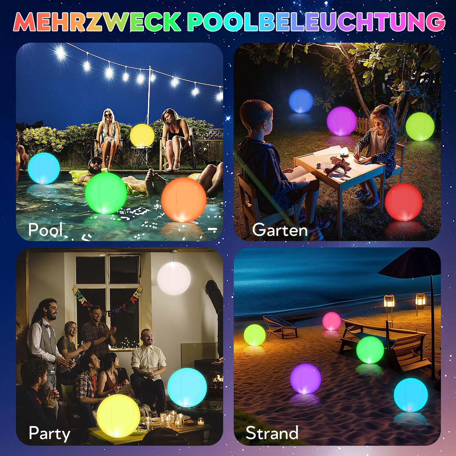 Poolbeleuchtung 4 Stück, Aufblasbare Teichbeleuchtung 40cm mit Fernbedienung, 16 RGB Farbwechsel LED Schwimmende Poolbeleuchtung, IP67 Wasserdicht Pool Lichter für Garten Pool Teich Party Deko
