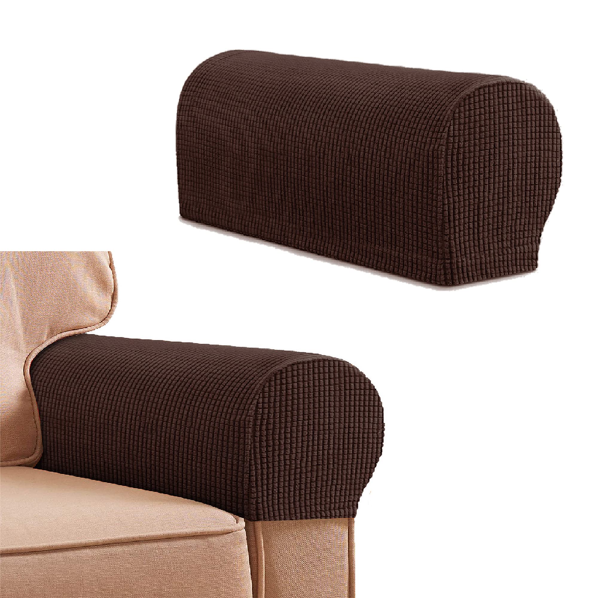VIKAUL Fauteuil hoes, 2 stuks fauteuil stoel armhoes stretch armsteun caps antislip armleuning cover stoel armkappen meubelbeschermer voor bank banken, donkere koffie