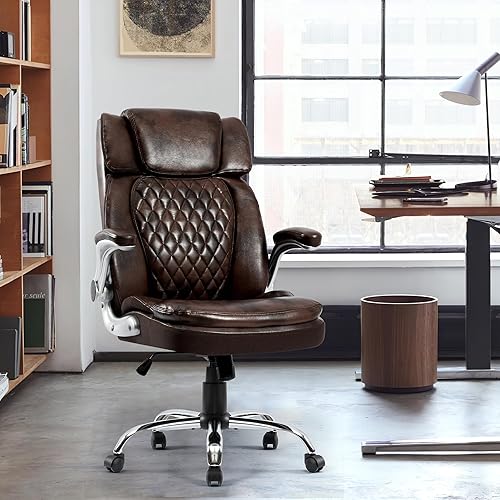 Miniatura 8 de HOMYEDAMIC Silla de oficina de respaldo alto con brazos ajustables, sillas ejecutivas de computadora de piel sintética, giro grande y alto, ángulo