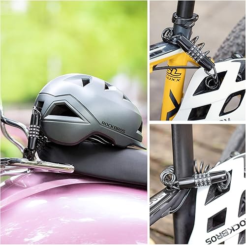 Miniatura 6 de ROCKBROS Candado para casco de motocicleta y bicicleta, bloqueo de cable de 4 dígitos, cerradura retráctil para equipaje y cochecito, negro, 2