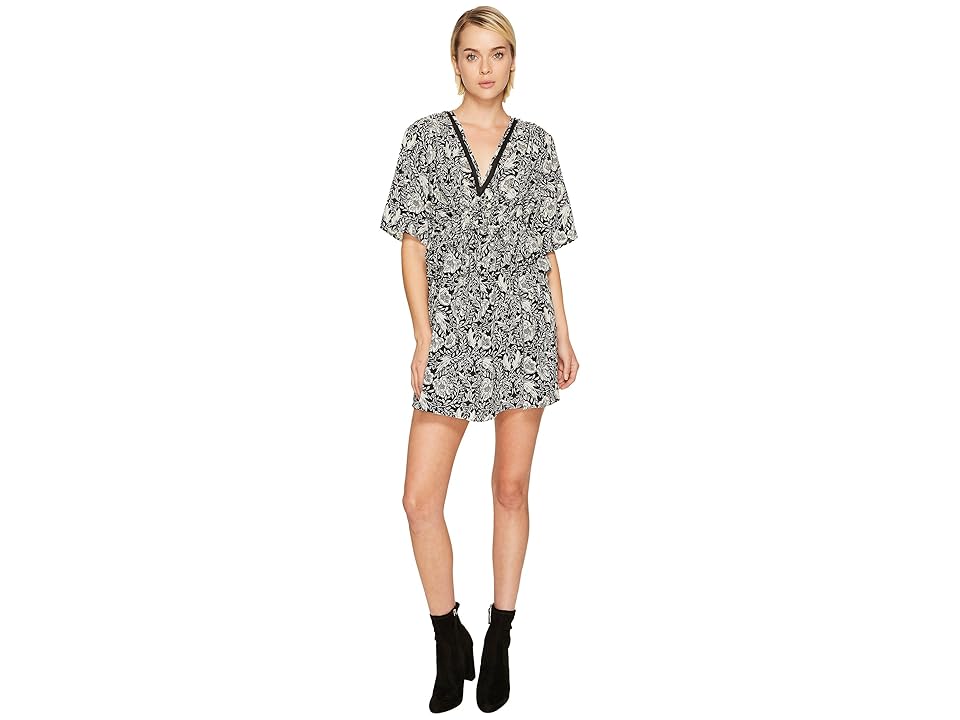 

The Kooples Short Sleeve Dress with Print Design, Front Zip and Waist Frills (Black) Women's Dress