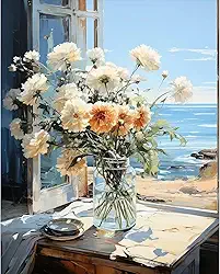 PRASIO Kit de pintura por números para adultos iniciantes, kits de pintura de flores por números em tela, pintura a óleo acrílica DIY por número para adultos para decoração de casa, presente 40,6 x