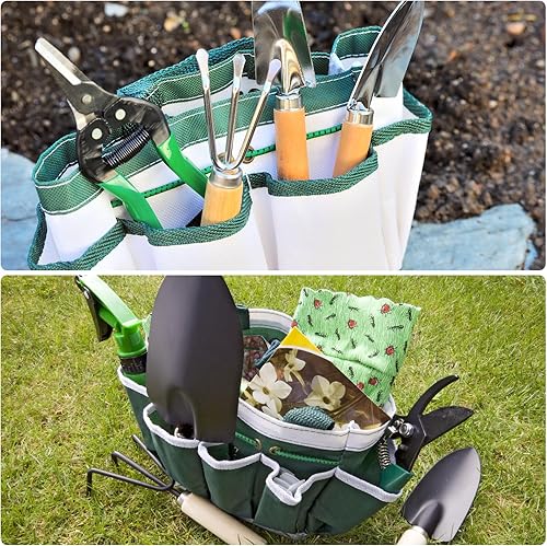 Miniatura 6 de Bolsa de herramientas de jardín de 11.2 x 5 x 11 pulgadas, grande, Oxford, impermeable, con bolsillos, bolsa de mano de jardín, organizador de