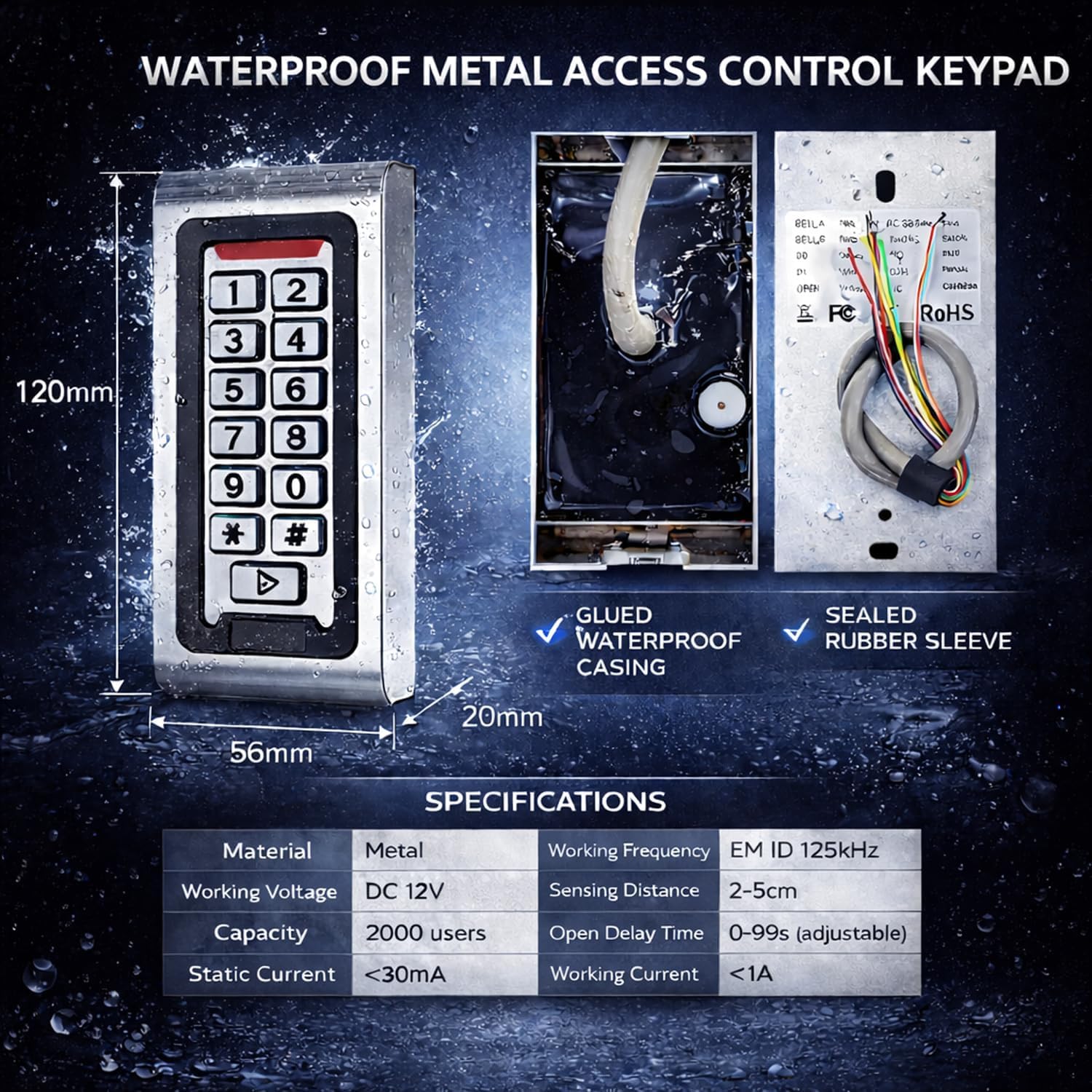 TUYA WLAN Zutrittskontrollsystem Set mit Codeschloss & RFID – IP68 Metall-Tastatur, 125kHz, App-Steuerung, DC12V/3A Netzteil, 180KG Magnetschloss NC, Exit-Taste, 10 RFID Tag für Haus, Büro, Garage