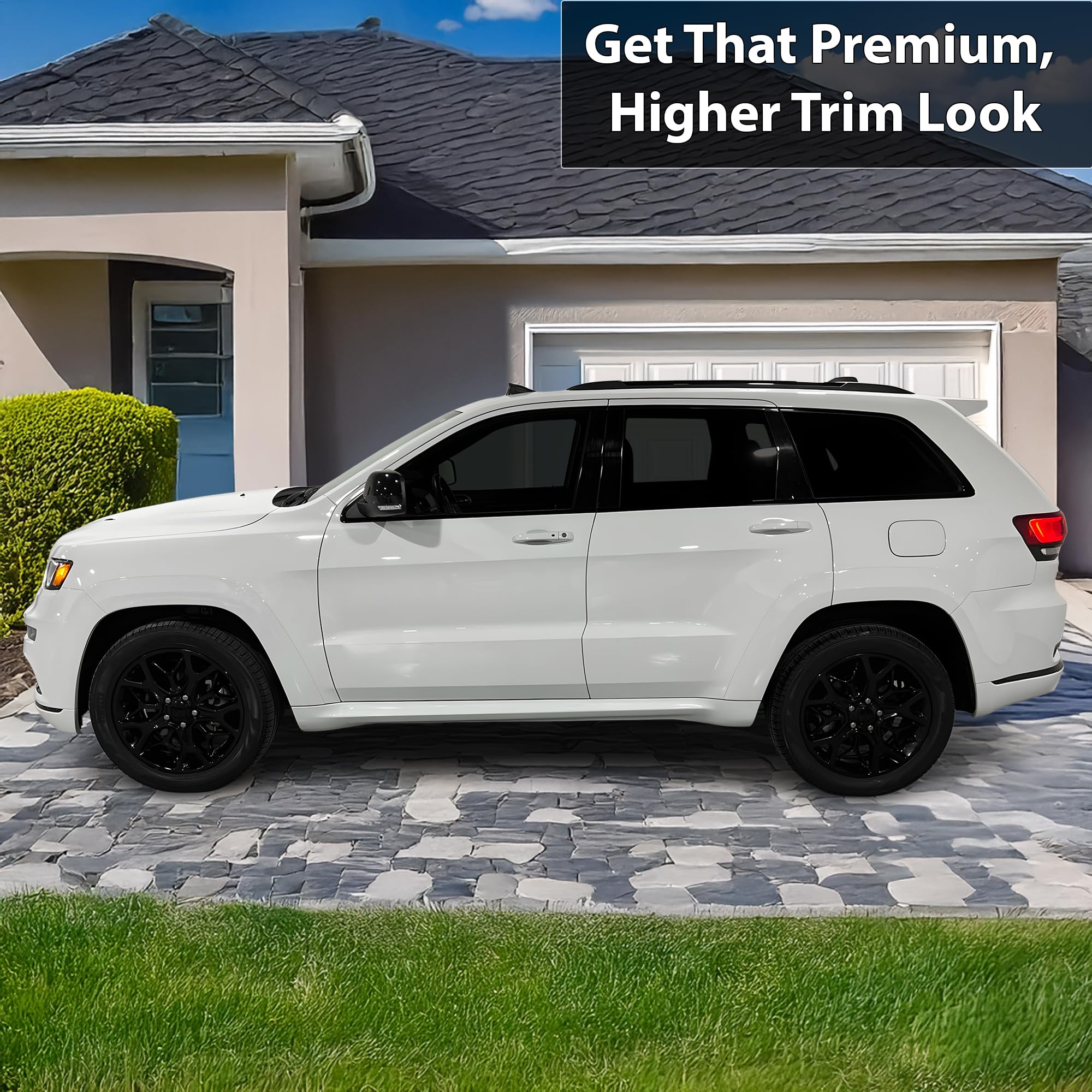 BOGAR TECH DESIGNS Side Window Chrome Delete Overlay Film Compatible with Jeep Grand Cherokee 2014-2021, Gloss Black