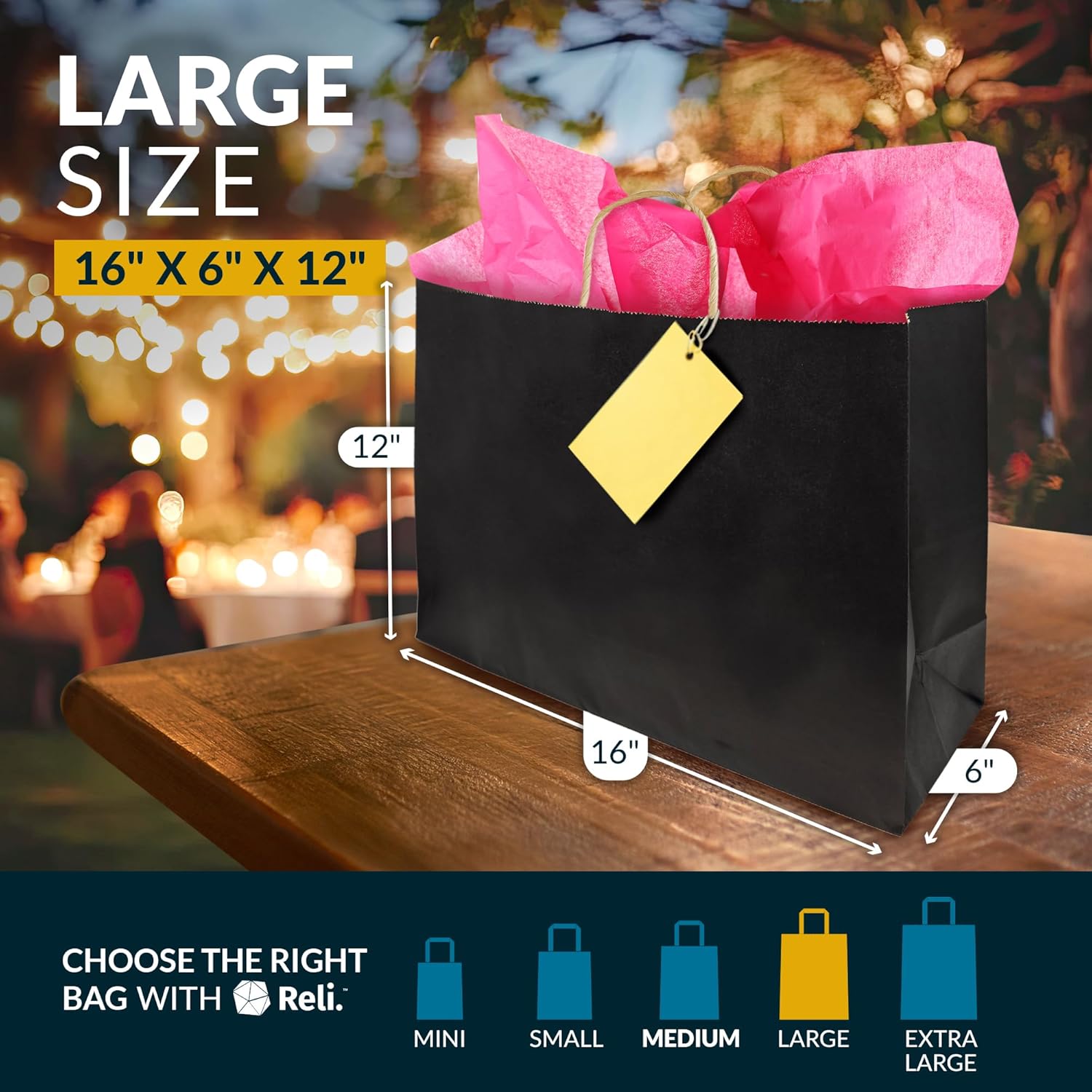 Reli. (60 Pcs Paper Shopping Bags, Black | 16x6x12 | Large Paper Bags with Handles | Strong Large Shopping for Boutique | Kraft | Use for Take Out/To Go, Retail,Restaurant (Twist Handles)