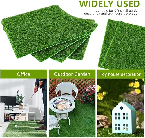 Miniatura 5 de KISEER Paquete de 12 césped de jardín de hadas de 6 x 6 pulgadas, césped artificial en miniatura para decoración de casa de muñecas, decoración de
