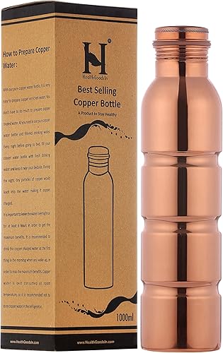 Botella de agua de cobre puro sin costuras, sin forro, sin recubrimiento y sin laca, para beneficios de salud ayurvédica, 33.8 fl oz (33.81 onzas