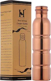 HealthGoodsIn - Garrafa de água de cobre puro sem costura da Traveller's para benefícios de saúde Ayurvédicos comporta água de 1000 ml | Sem juntas, à prova de vazamento