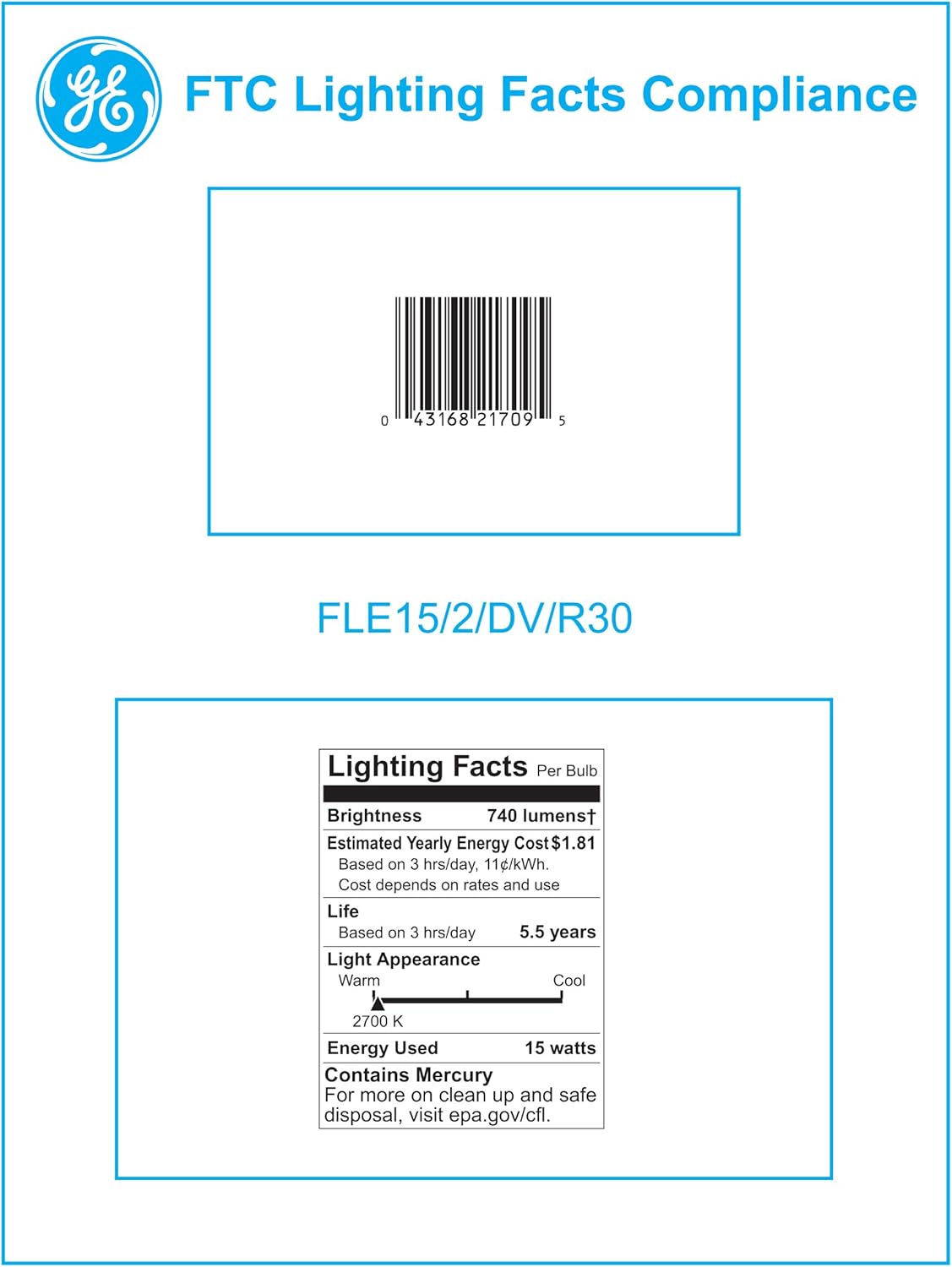 GE Energy Smart CFL 21709 15-Watt, 740-Lumen R30 Floodlight Bulb with Medium Base, 1-Pack