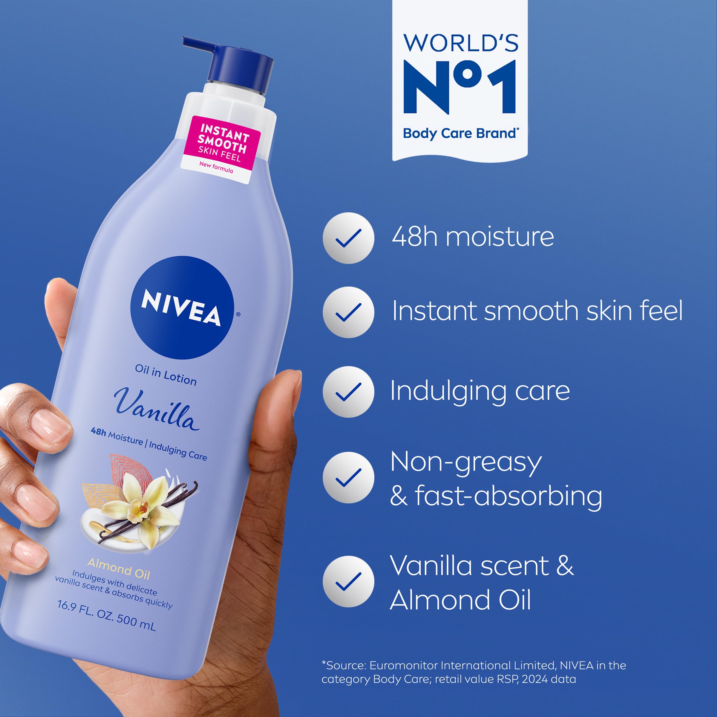 NIVEA Oil Infused Body Lotion Vanilla and Almond Oil, 16.9 Fluid Ounce (Pack of 3), Blue, 499.79 ml (Pack of 3) - Image 3